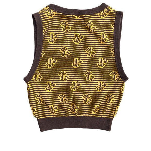 Urban Outfitters Mushroom Sweater Vest Sz M Brown Gold Crop Nature Twee Mini - Picture 6 of 8